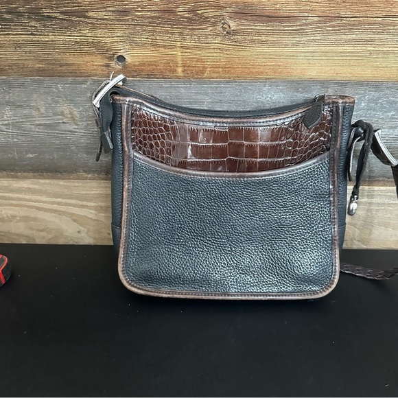 Vintage Brighton Pebble Grain Leather Black w/Brown Alligator Embossed Purse - Picture 7 of 16